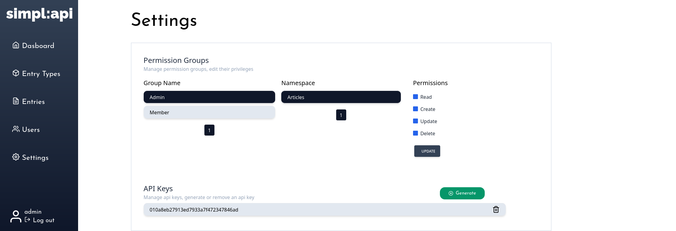 settings page